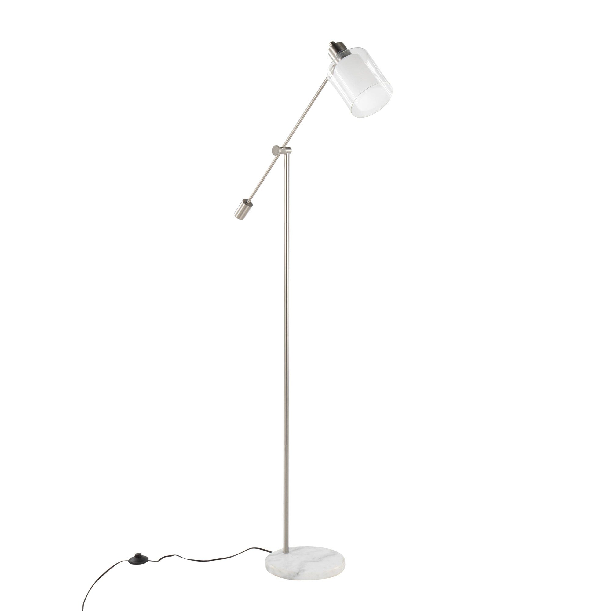 Marcel Floor Lamp - White Marble, Nickel Metal, Frosted Glass, Clear Glass