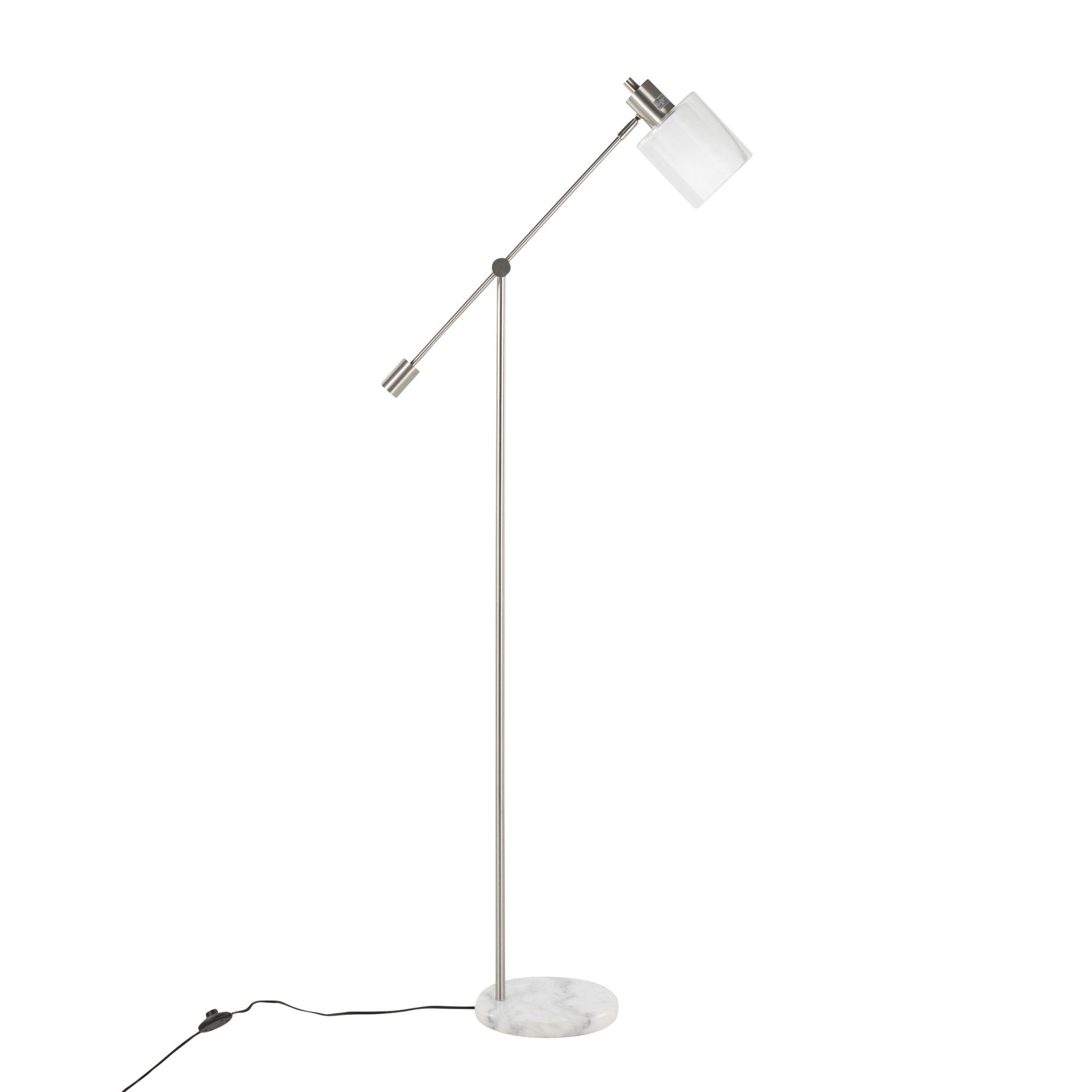 Marcel Floor Lamp - White Marble, Nickel Metal, Frosted Glass, Clear Glass