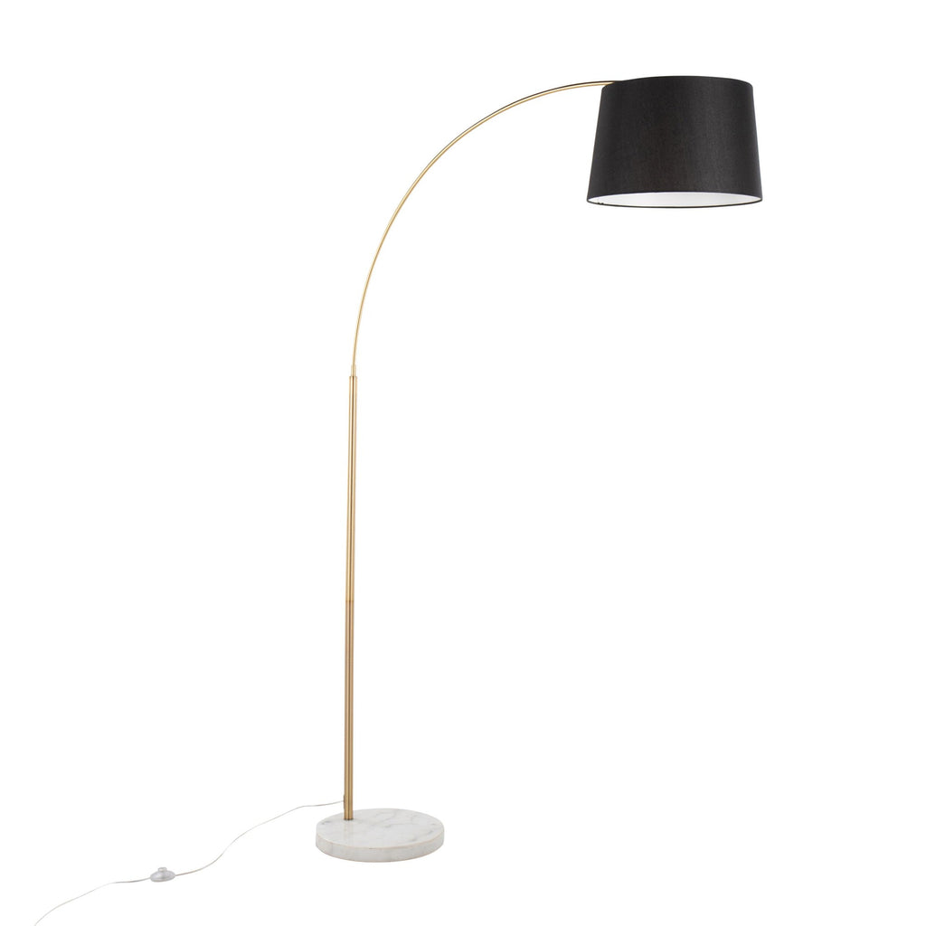 March Floor Lamp - White Marble, Antique Brass Metal, Black Linen