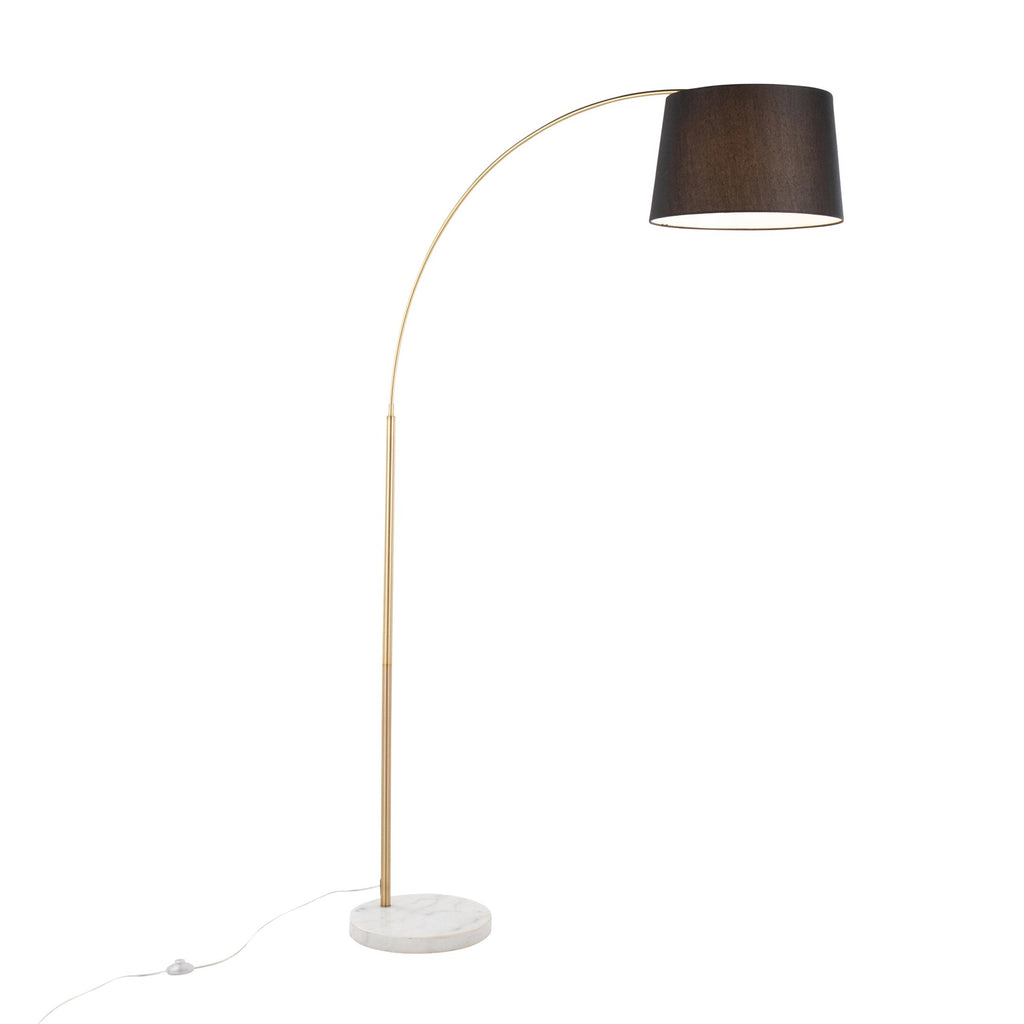 March Floor Lamp - White Marble, Antique Brass Metal, Black Linen