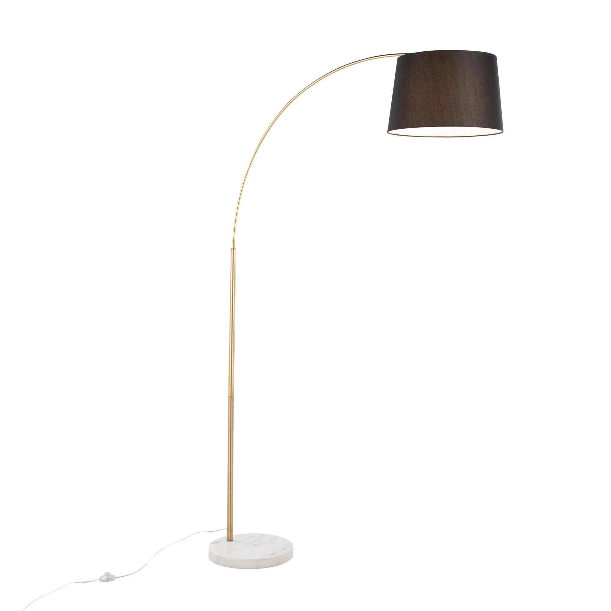 March Floor Lamp - White Marble, Antique Brass Metal, Black Linen