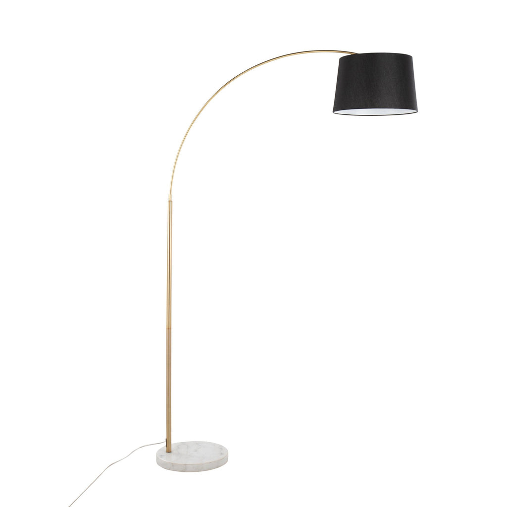 March Floor Lamp - White Marble, Antique Brass Metal, Black Linen