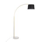 March Floor Lamp - White Marble, Antique Brass Metal, Black Linen