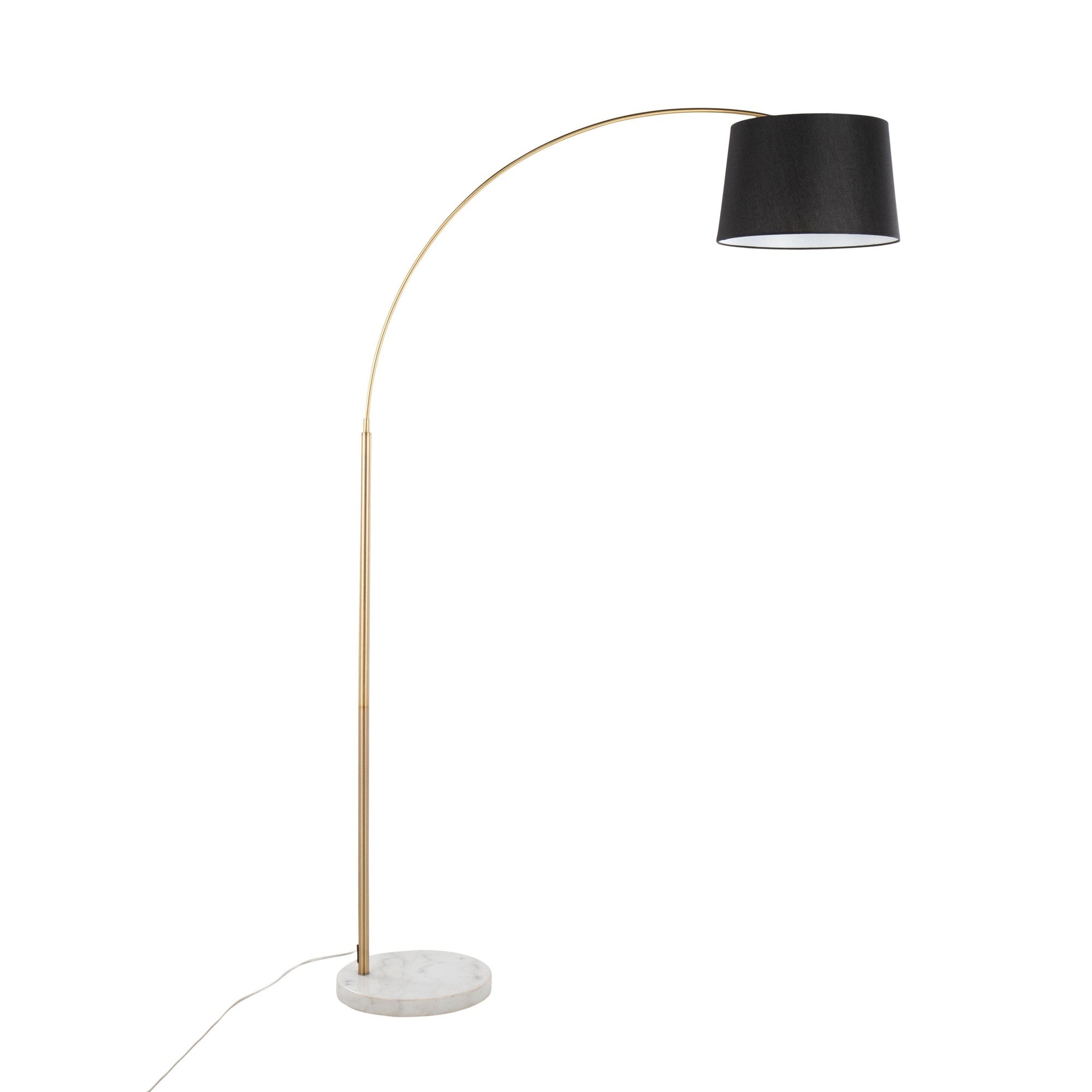 March Floor Lamp - White Marble, Antique Brass Metal, Black Linen