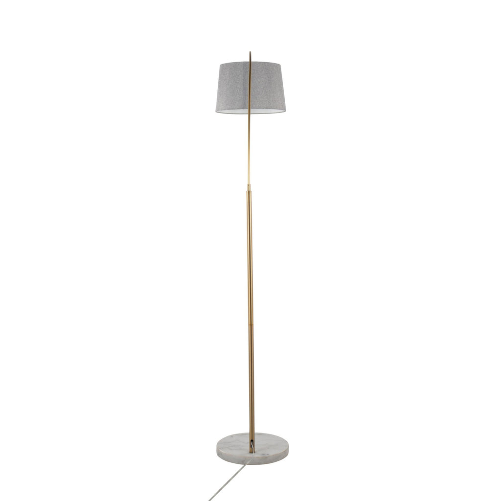 March Floor Lamp - White Marble, Antique Brass, Grey Linen