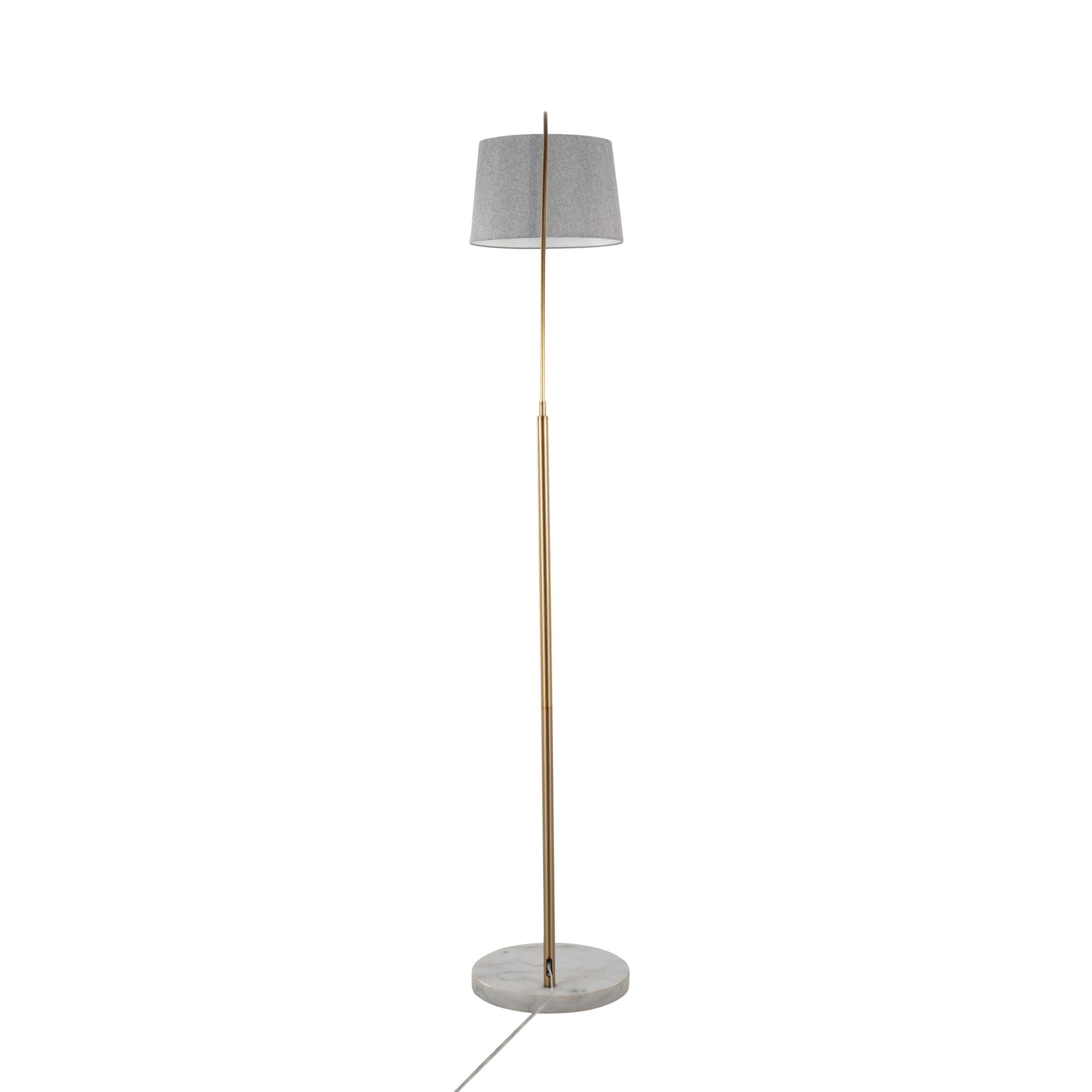 March Floor Lamp - White Marble, Antique Brass, Grey Linen