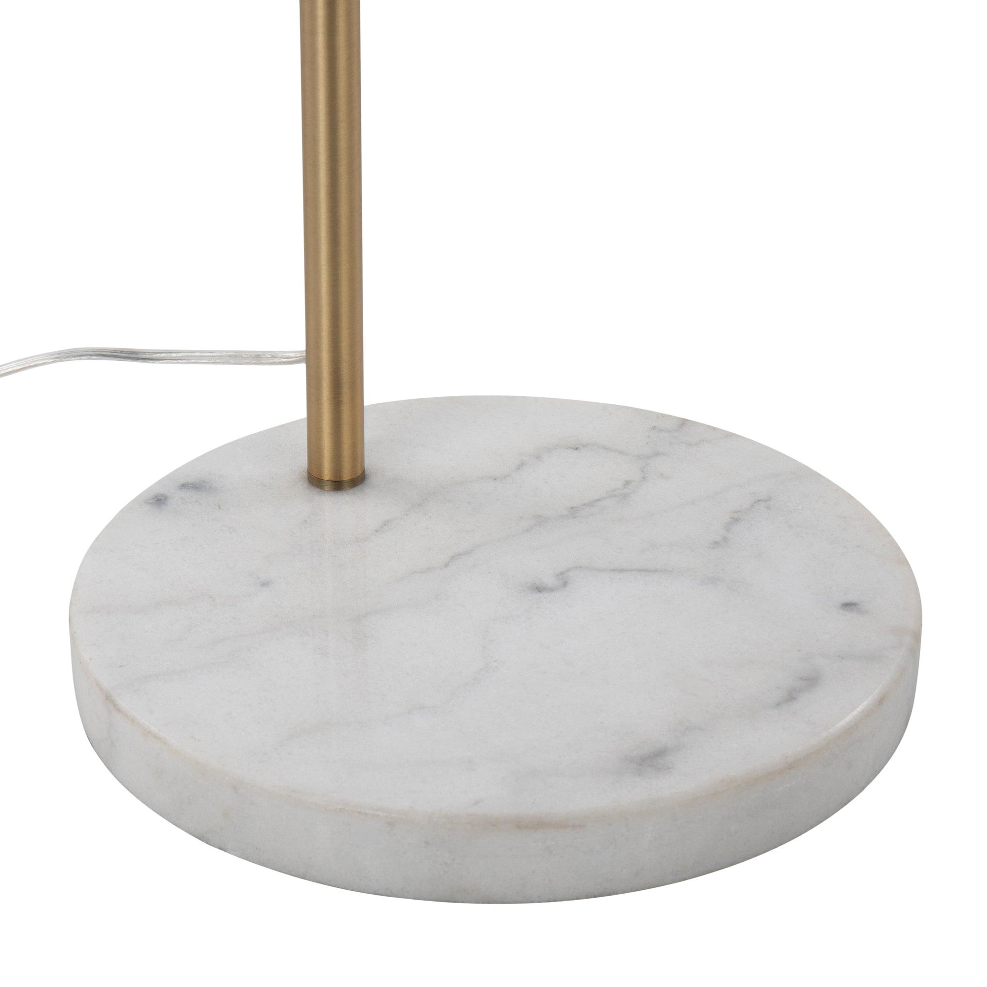 March Floor Lamp - White Marble, Antique Brass, Grey Linen