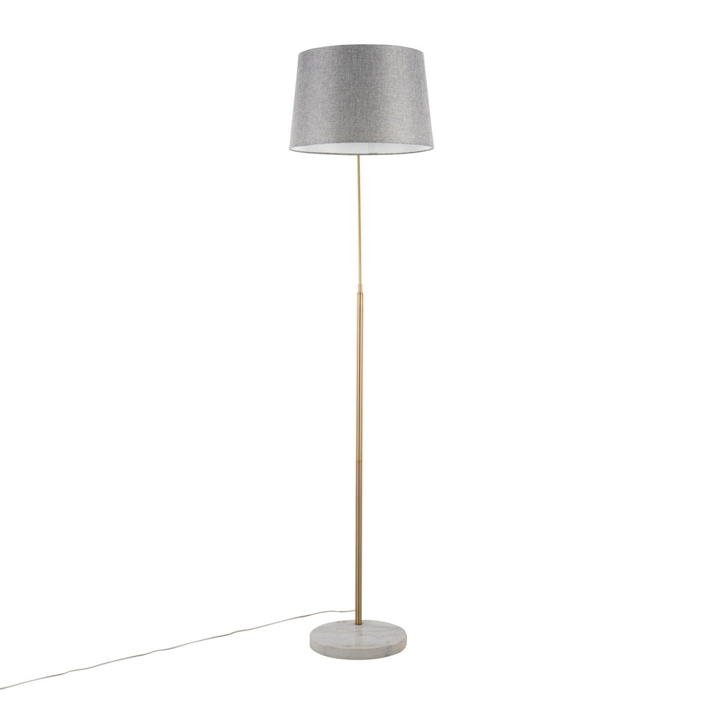March Floor Lamp - White Marble, Antique Brass, Grey Linen