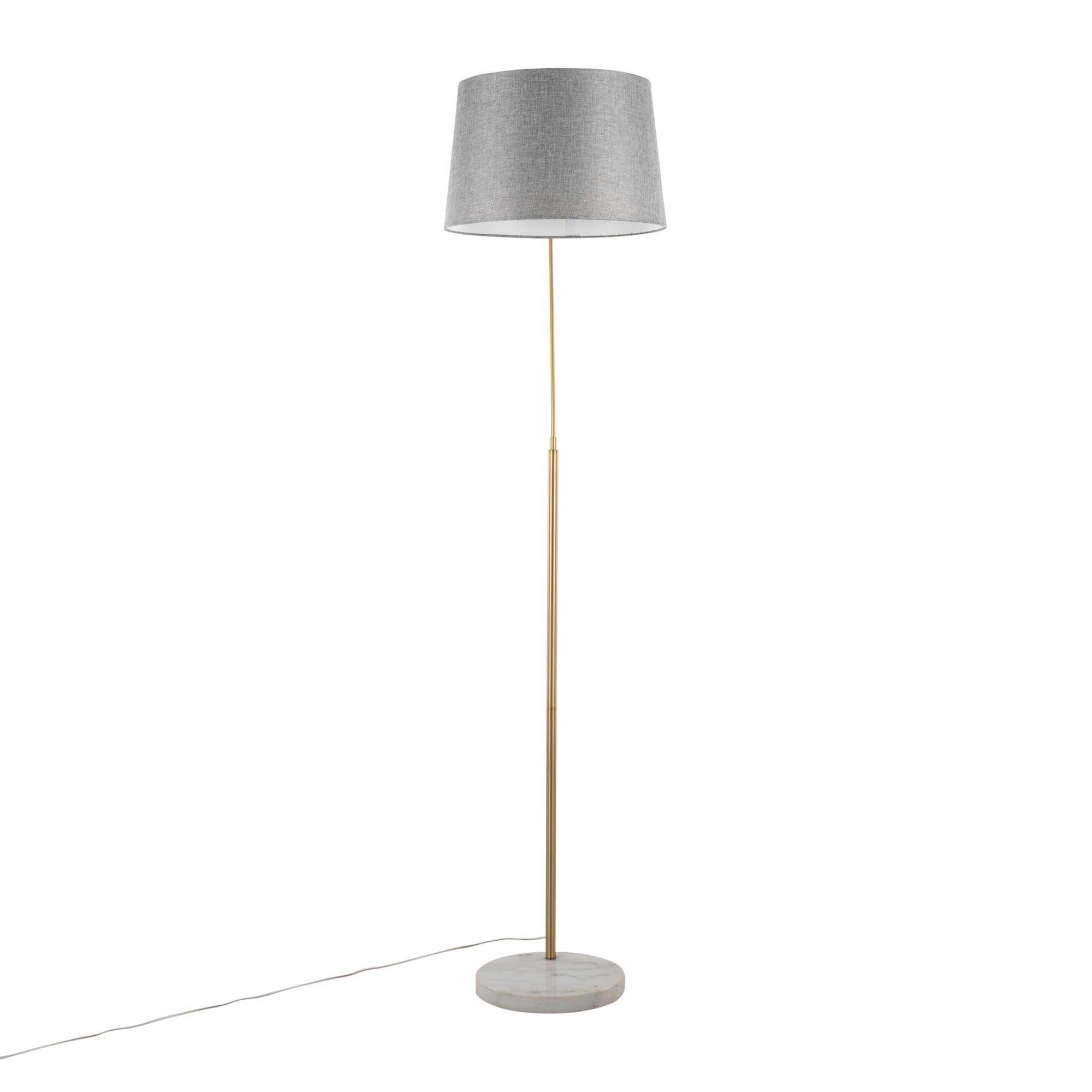 March Floor Lamp - White Marble, Antique Brass, Grey Linen