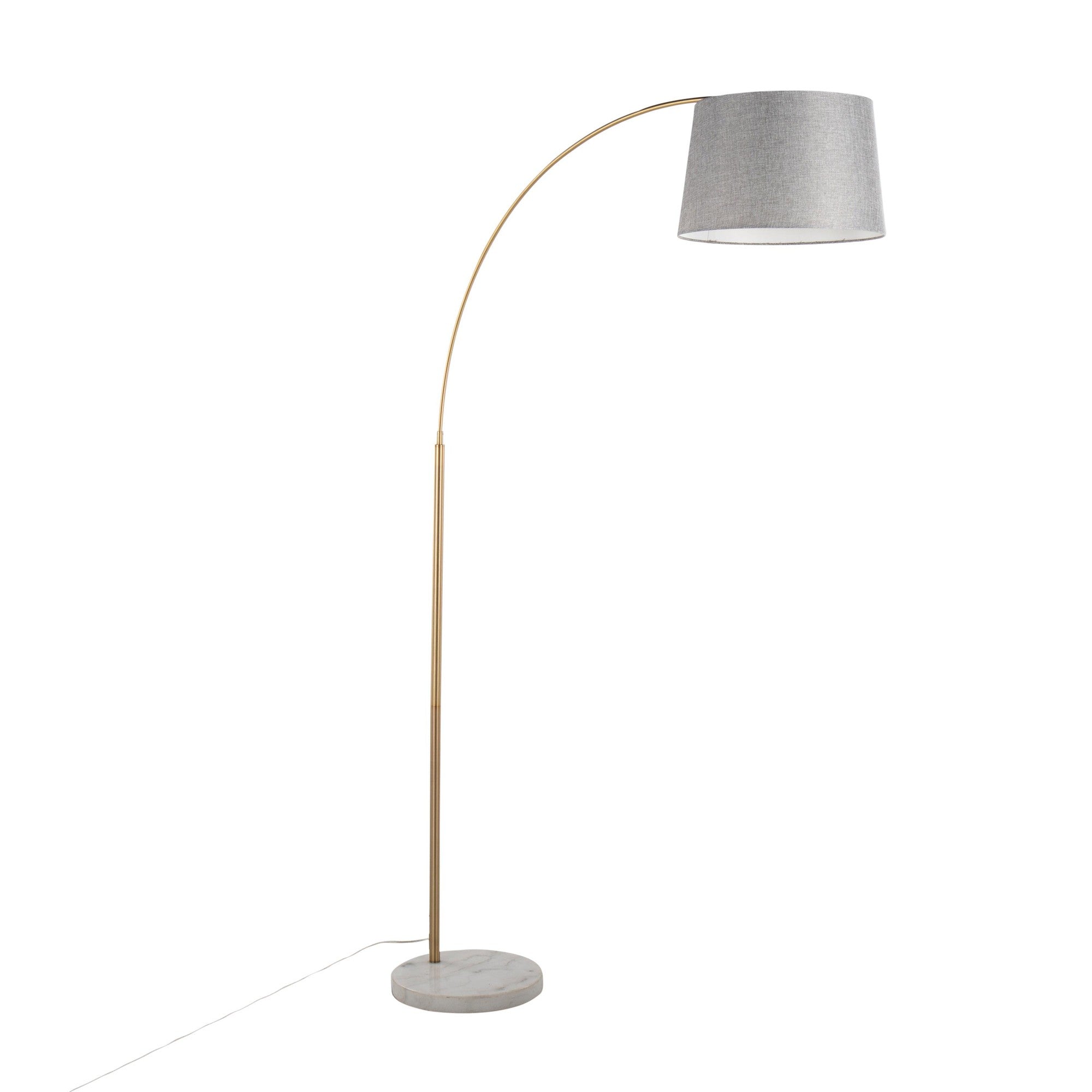 March Floor Lamp - White Marble, Antique Brass, Grey Linen