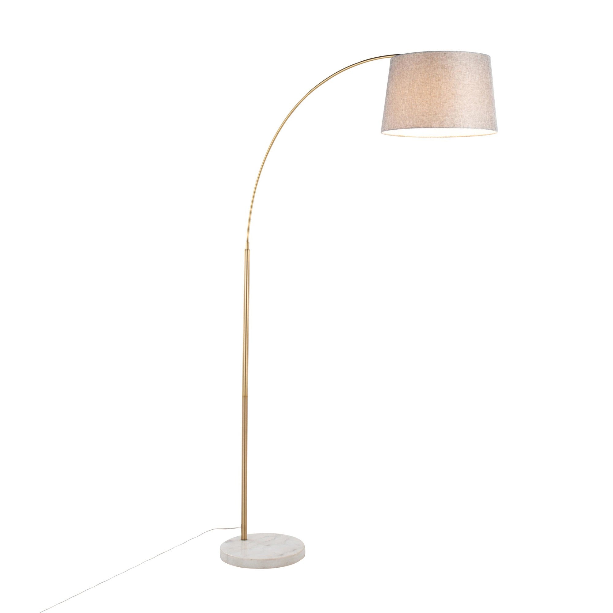 March Floor Lamp - White Marble, Antique Brass, Grey Linen