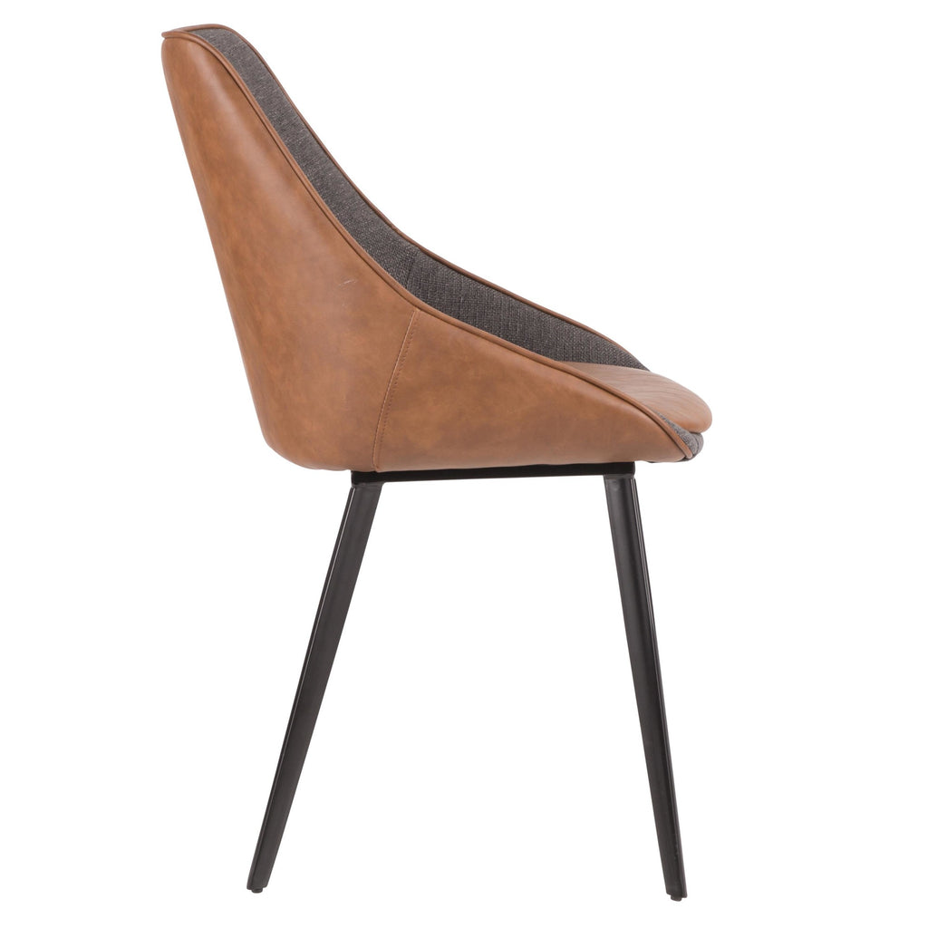 Marche Two-tone Chair - Set of 2 - Black Metal, Brown PU, Grey Fabric