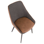 Marche Two-tone Chair - Set of 2 - Black Metal, Brown PU, Grey Fabric