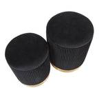 Marla Nesting Pleated Ottoman Set - Gold Metal, Black Velvet