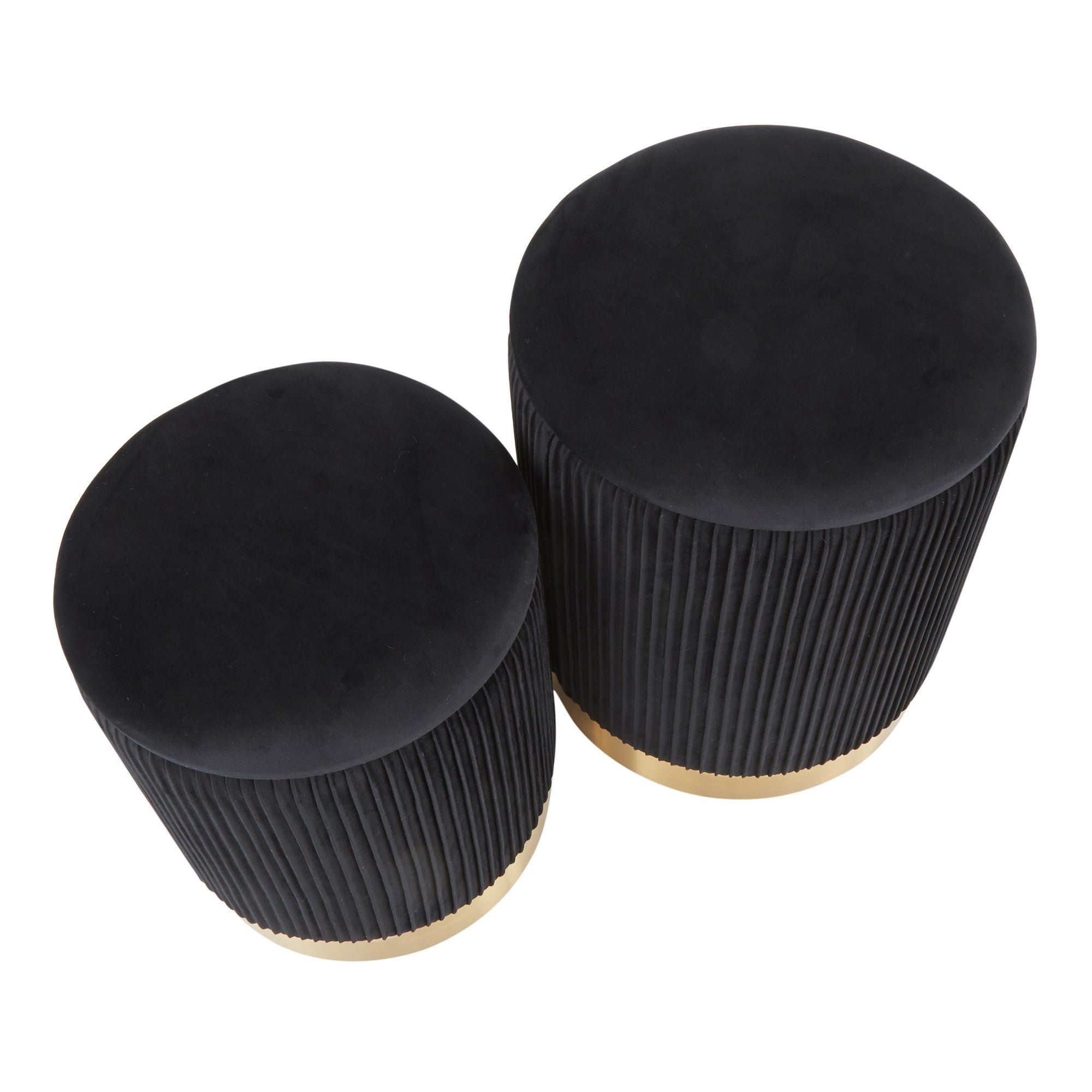 Marla Nesting Pleated Ottoman Set - Gold Metal, Black Velvet
