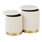 Marla Nesting Pleated Ottoman Set - Gold Metal, Cream Velvet