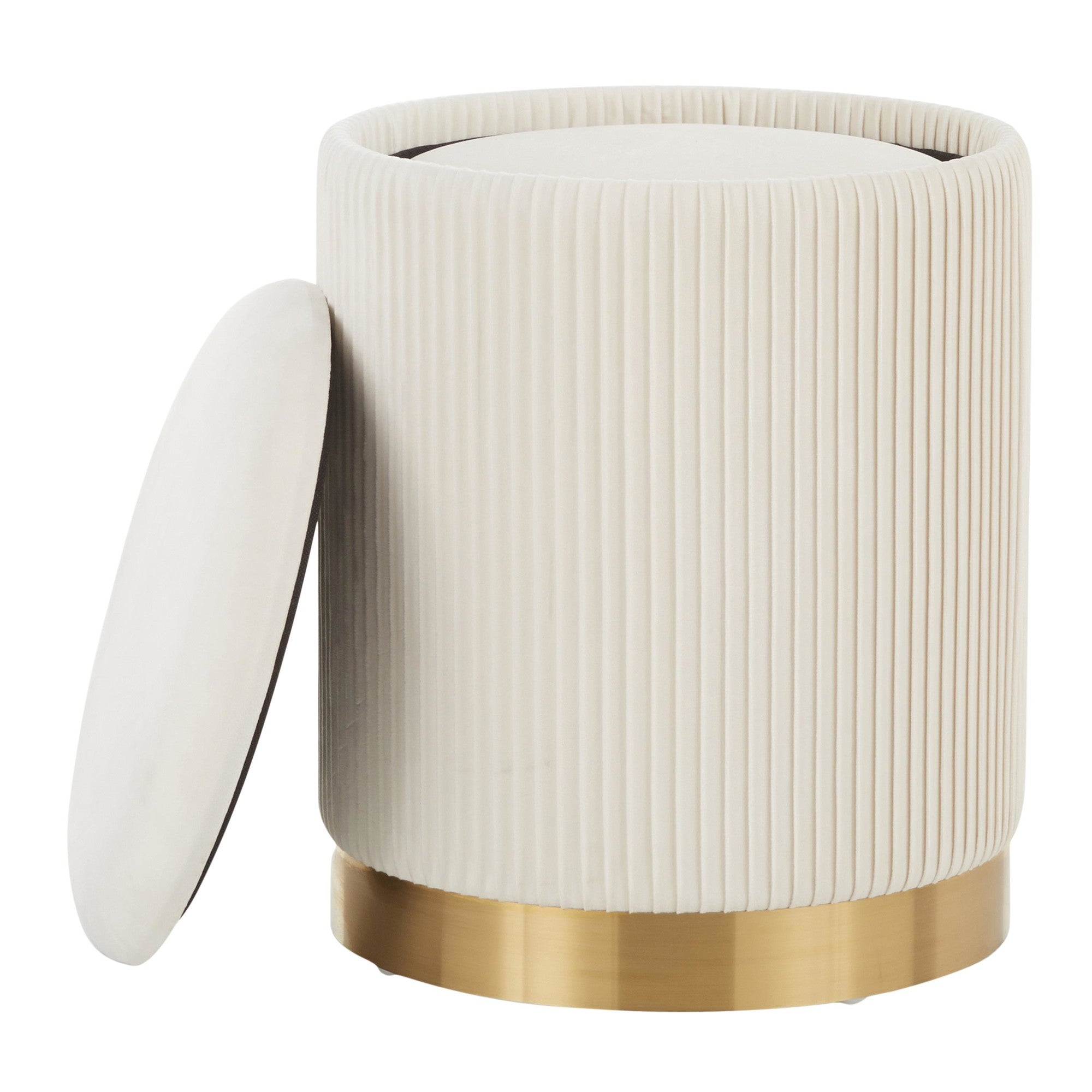 Marla Nesting Pleated Ottoman Set - Gold Metal, Cream Velvet