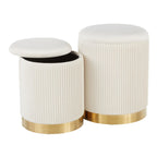 Marla Nesting Pleated Ottoman Set - Gold Metal, Cream Velvet