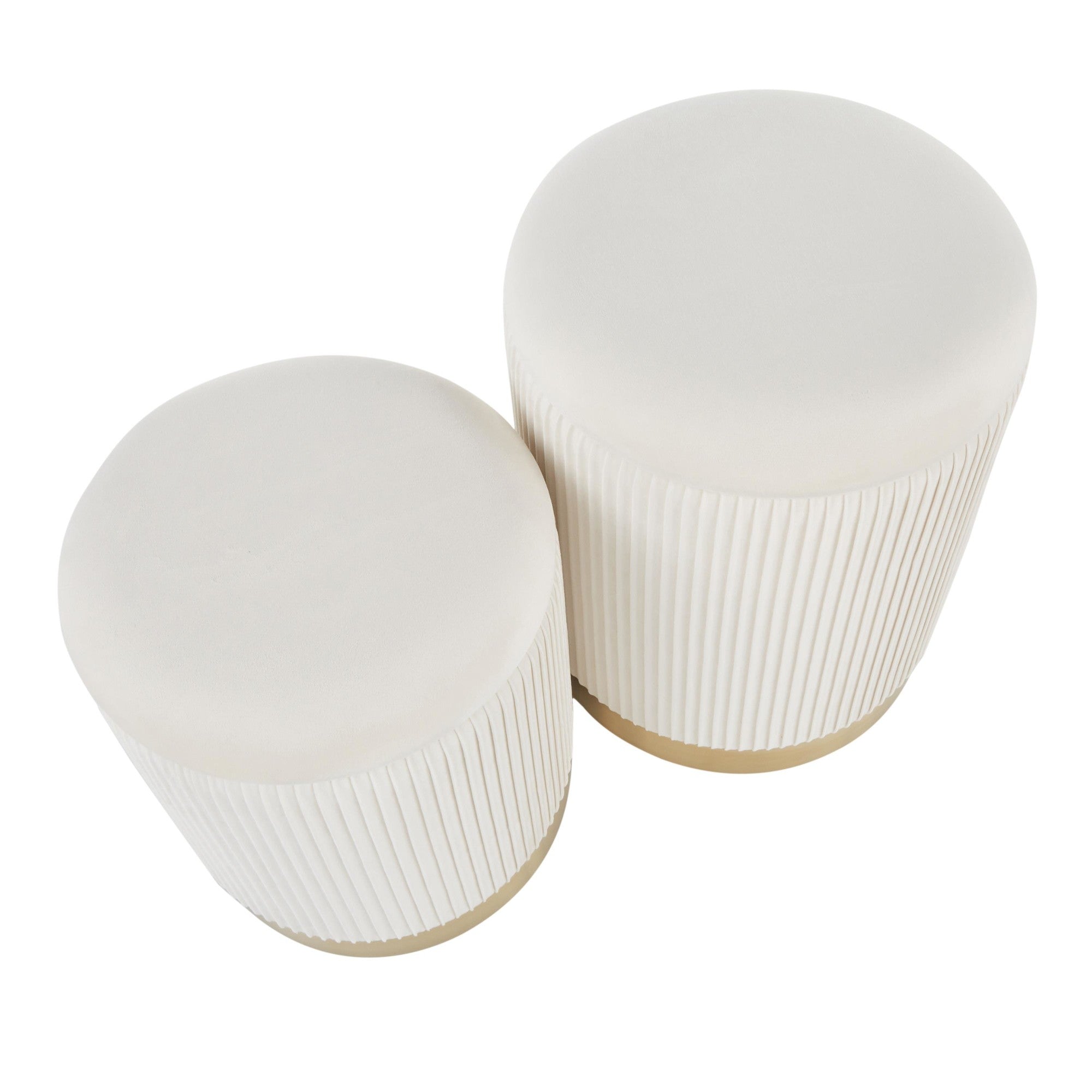 Marla Nesting Pleated Ottoman Set - Gold Metal, Cream Velvet