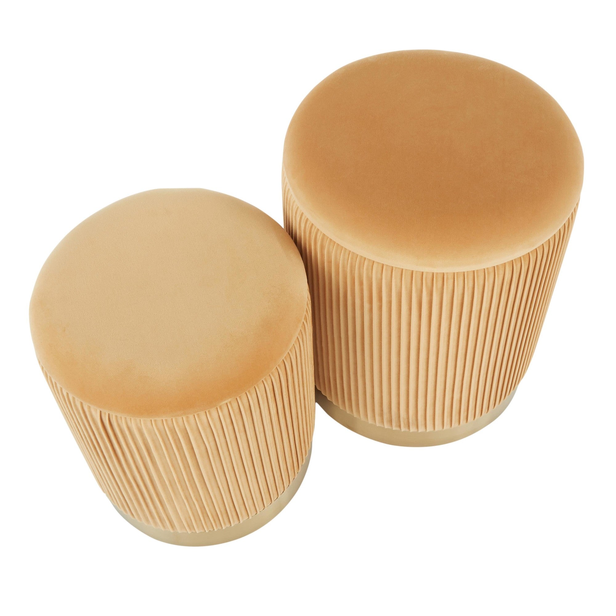 Marla Nesting Pleated Ottoman Set - Gold Metal, Orange Velvet