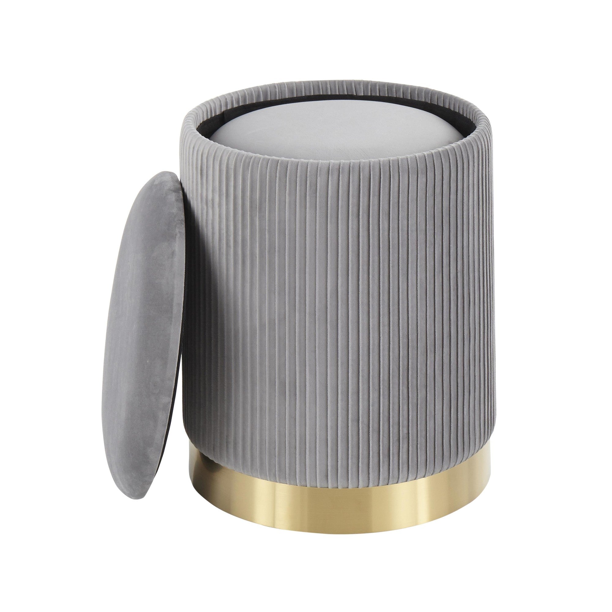 Marla Nesting Pleated Ottoman Set - Gold Metal, Grey Velvet