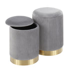 Marla Nesting Pleated Ottoman Set - Gold Metal, Grey Velvet