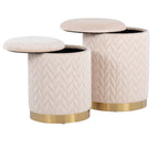 Marla Quilted Ottoman Set - Gold Metal, Cream Velvet