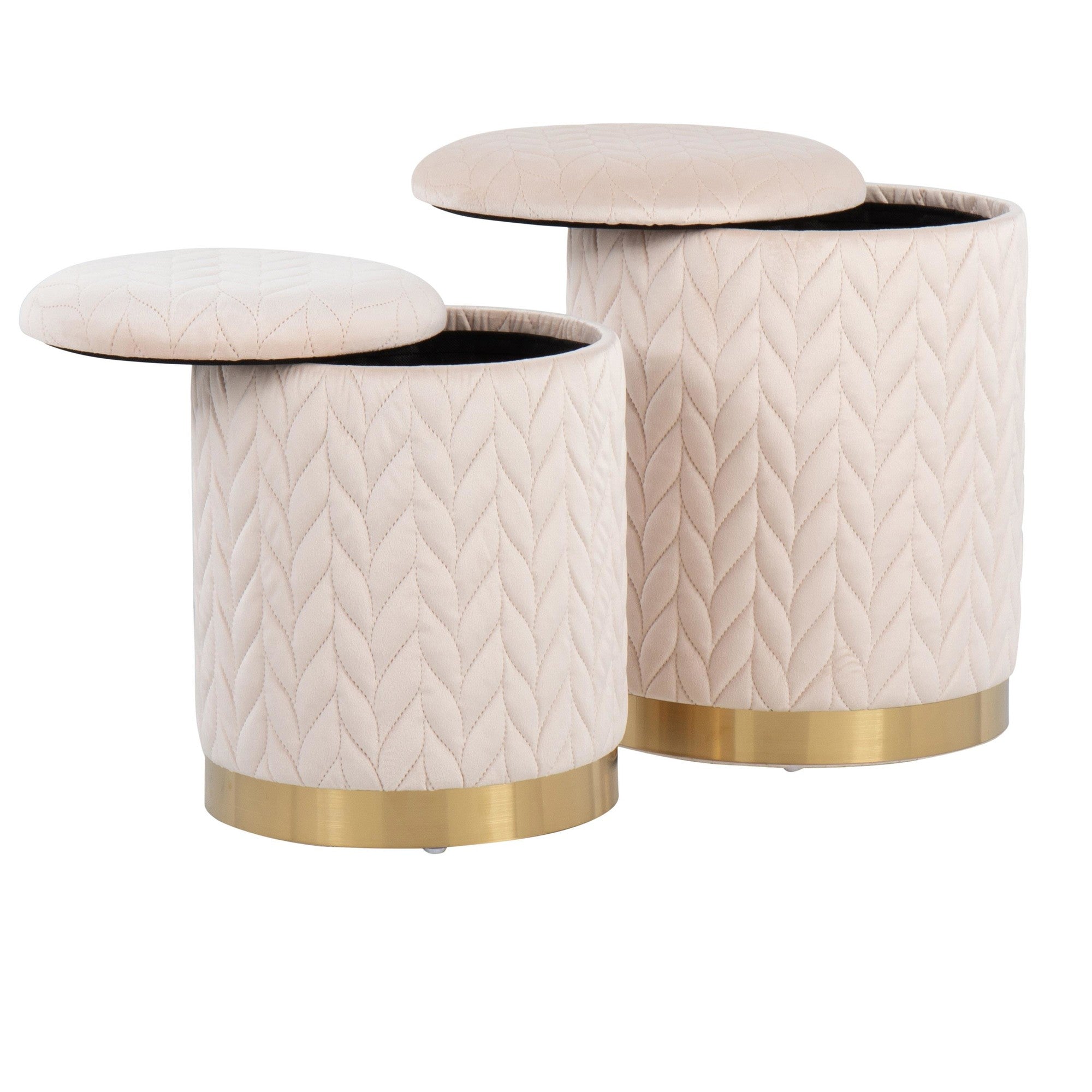 Marla Quilted Ottoman Set - Gold Metal, Cream Velvet