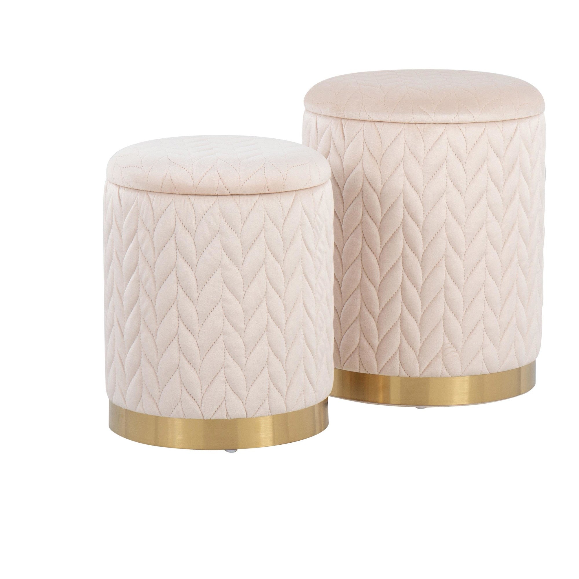 Marla Quilted Ottoman Set - Gold Metal, Cream Velvet
