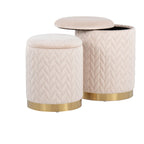 Marla Quilted Ottoman Set - Gold Metal, Cream Velvet