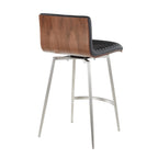 Mason 26" Fixed-Height Counter Stool - Set of 2 - Stainless Steel, Walnut Wood, Black PU