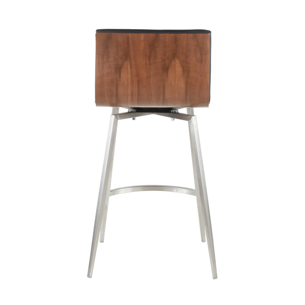 Mason 26" Fixed-Height Counter Stool - Set of 2 - Stainless Steel, Walnut Wood, Black PU