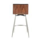 Mason 26" Fixed-Height Counter Stool - Set of 2 - Stainless Steel, Walnut Wood, Black PU