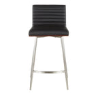 Mason 26" Fixed-Height Counter Stool - Set of 2 - Stainless Steel, Walnut Wood, Black PU