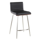 Mason 26" Fixed-Height Counter Stool - Set of 2 - Stainless Steel, Walnut Wood, Black PU