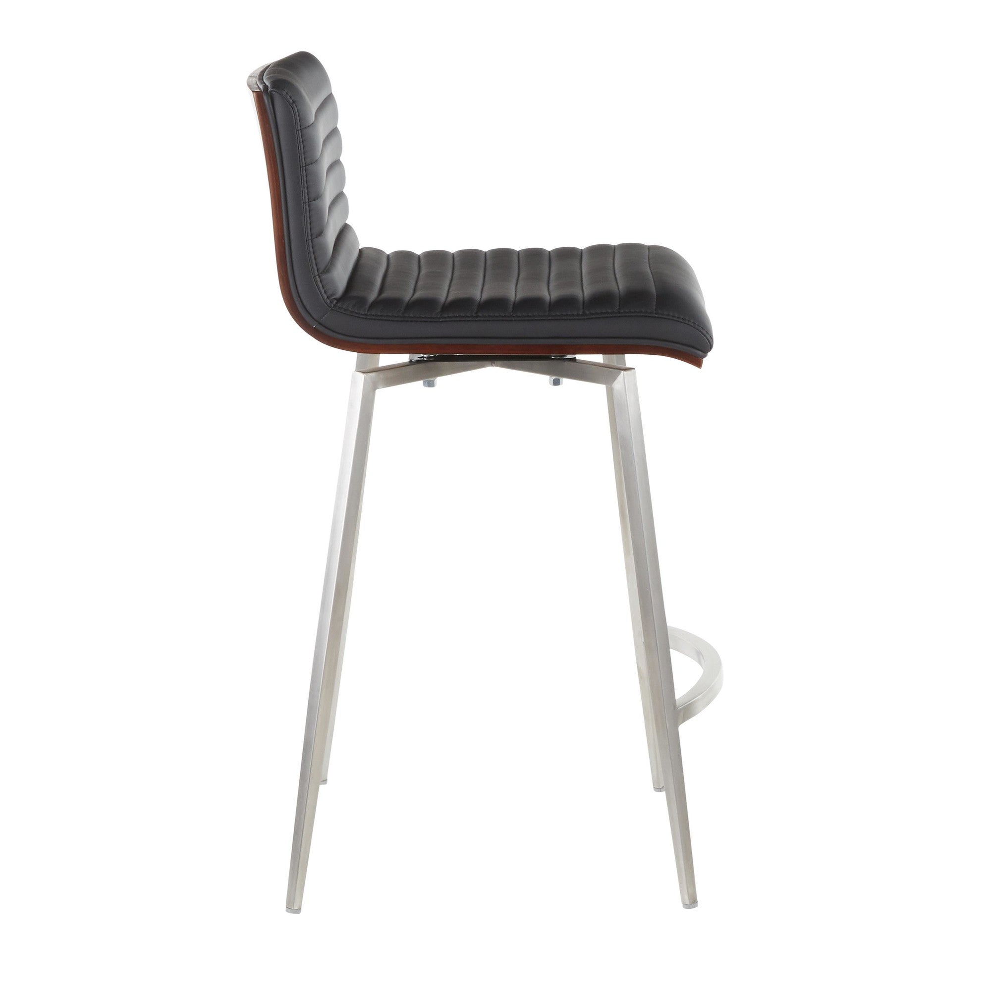 Mason 26" Fixed-Height Counter Stool - Set of 2 - Stainless Steel, Walnut Wood, Black PU