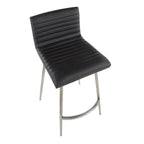 Mason 26" Fixed-Height Counter Stool - Set of 2 - Stainless Steel, Walnut Wood, Black PU