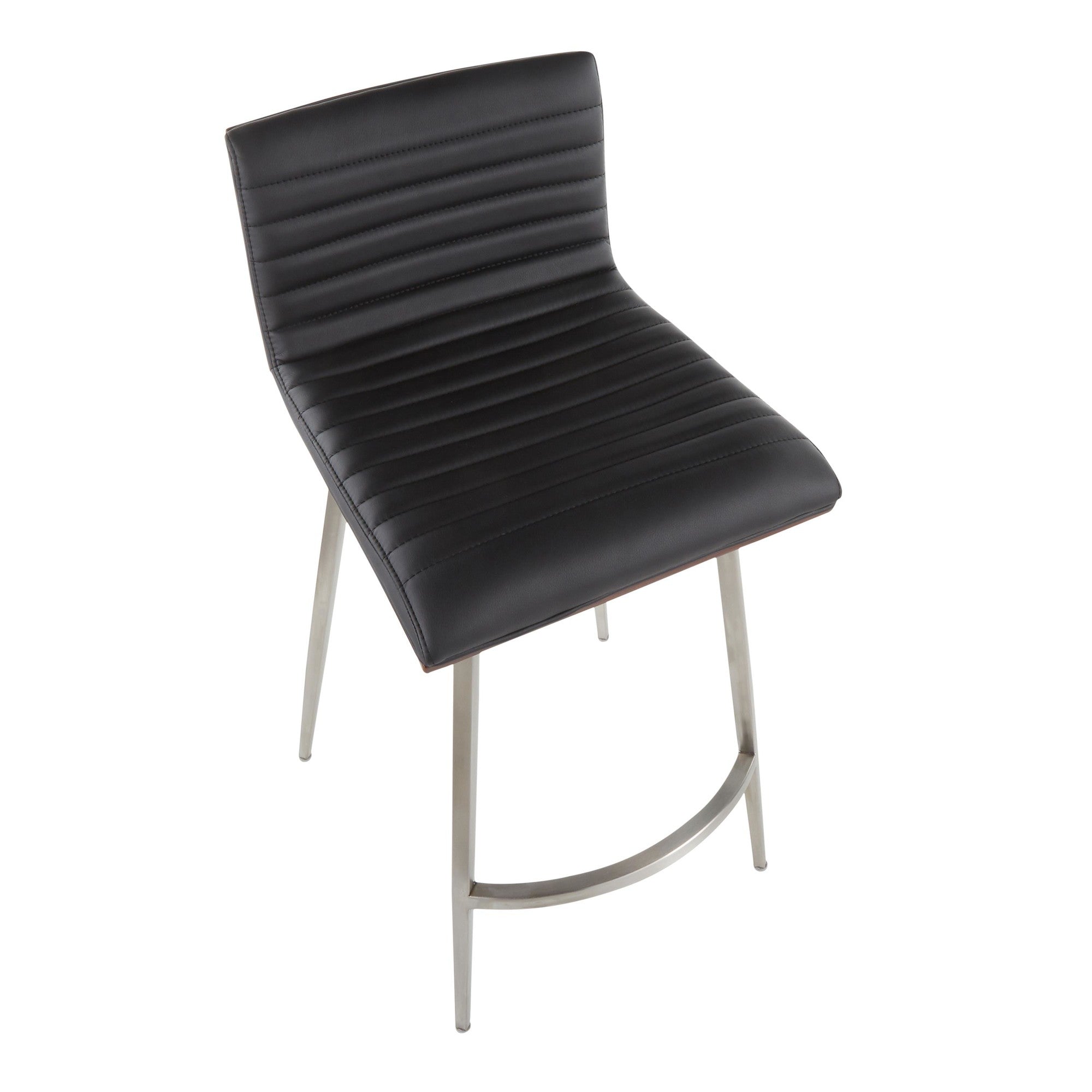Mason 26" Fixed-Height Counter Stool - Set of 2 - Stainless Steel, Walnut Wood, Black PU