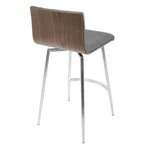 Mason 26" Fixed-Height Counter Stool - Set of 2 - Stainless Steel, Walnut Wood, Grey PU