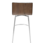 Mason 26" Fixed-Height Counter Stool - Set of 2 - Stainless Steel, Walnut Wood, Grey PU