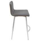 Mason 26" Fixed-Height Counter Stool - Set of 2 - Stainless Steel, Walnut Wood, Grey PU