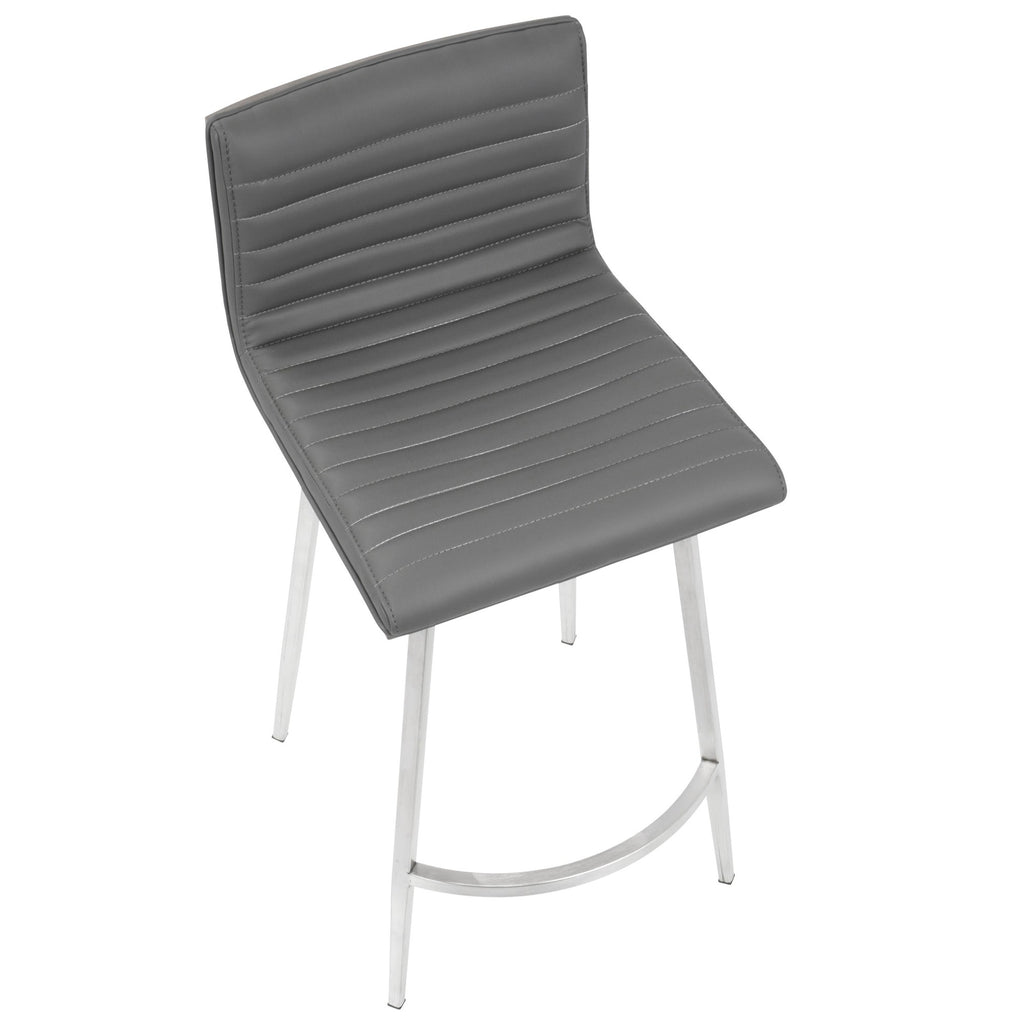 Mason 26" Fixed-Height Counter Stool - Set of 2 - Stainless Steel, Walnut Wood, Grey PU