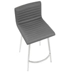 Mason 26" Fixed-Height Counter Stool - Set of 2 - Stainless Steel, Walnut Wood, Grey PU