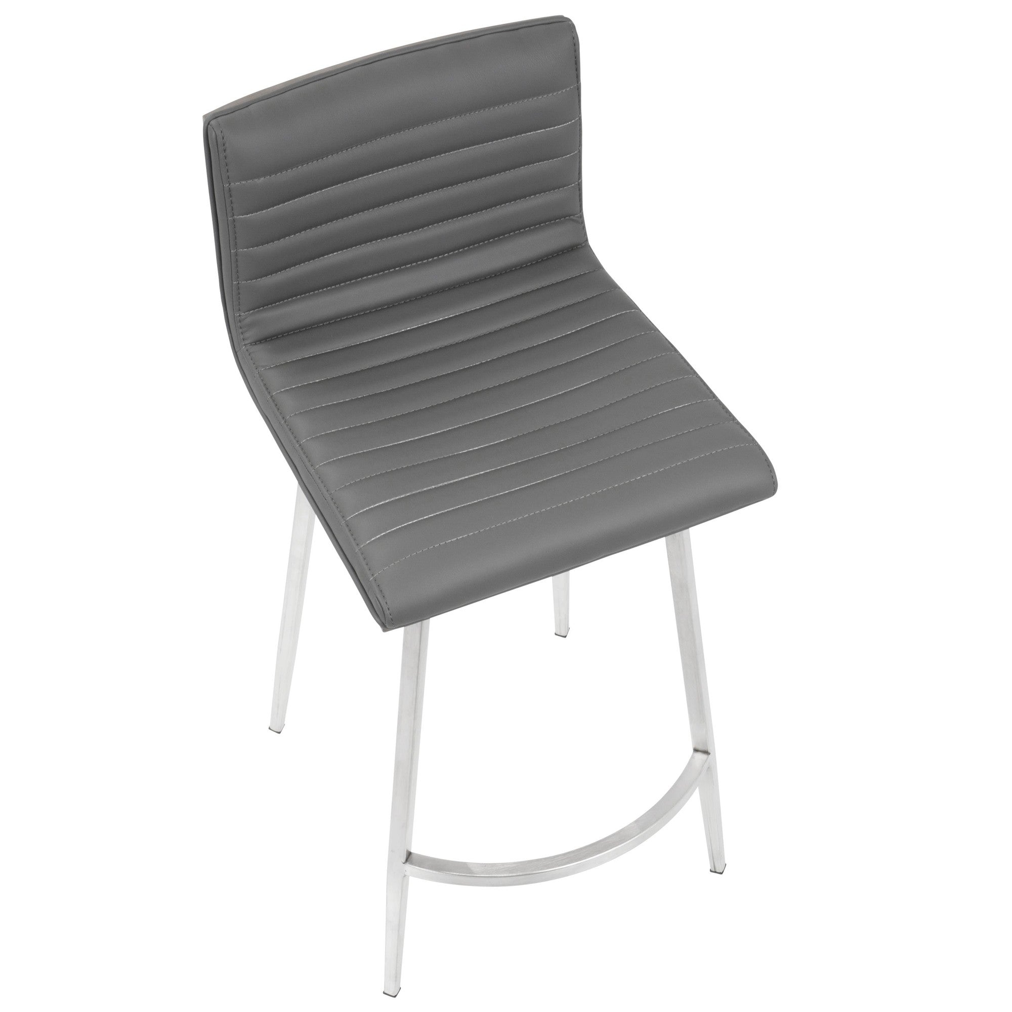 Mason 26" Fixed-Height Counter Stool - Set of 2 - Stainless Steel, Walnut Wood, Grey PU