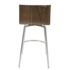 Mason 26" Fixed-Height Counter Stool - Set of 2 - Stainless Steel, Walnut Wood, White PU