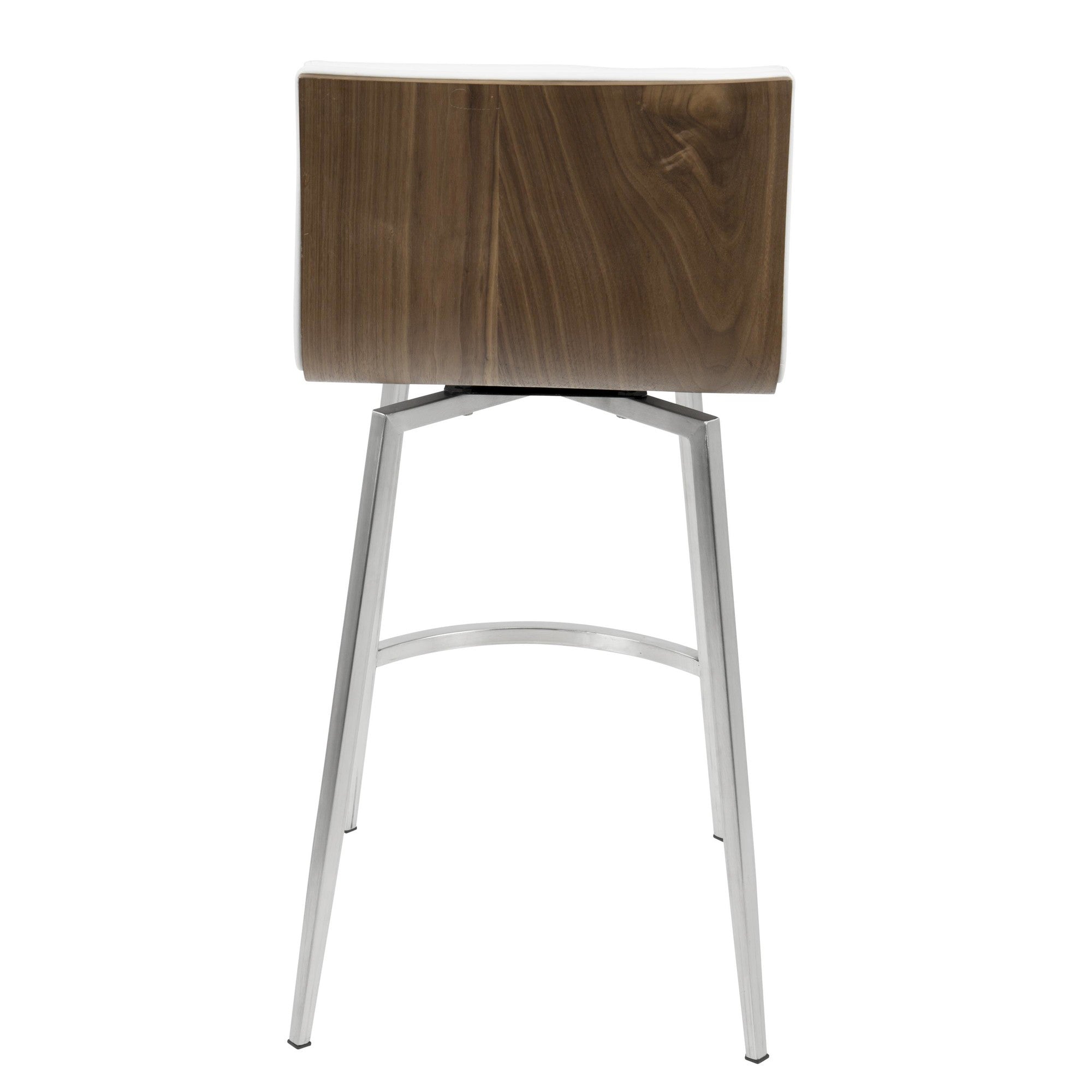 Mason 26" Fixed-Height Counter Stool - Set of 2 - Stainless Steel, Walnut Wood, White PU