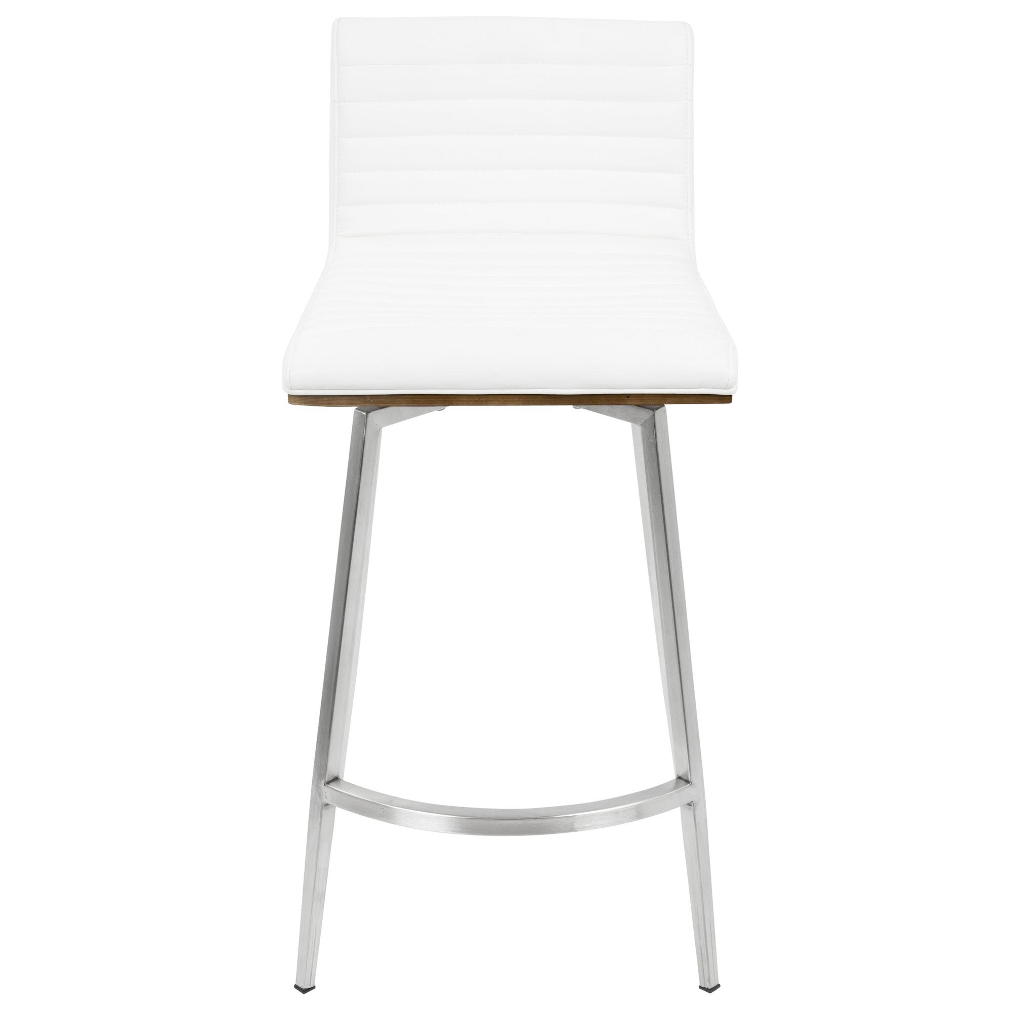 Mason 26" Fixed-Height Counter Stool - Set of 2 - Stainless Steel, Walnut Wood, White PU