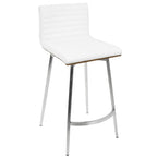 Mason 26" Fixed-Height Counter Stool - Set of 2 - Stainless Steel, Walnut Wood, White PU