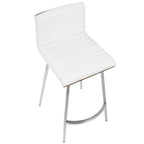 Mason 26" Fixed-Height Counter Stool - Set of 2 - Stainless Steel, Walnut Wood, White PU