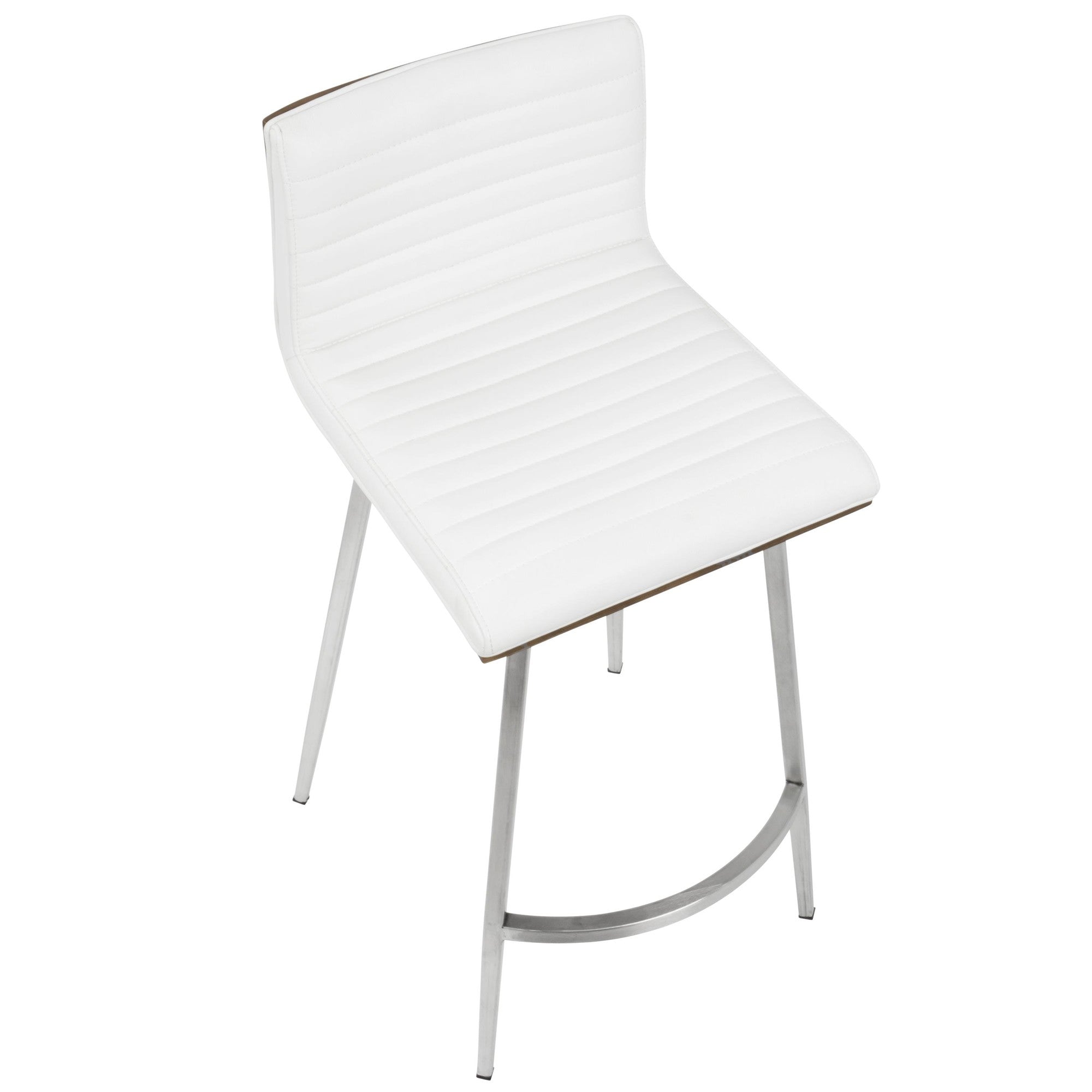 Mason 26" Fixed-Height Counter Stool - Set of 2 - Stainless Steel, Walnut Wood, White PU